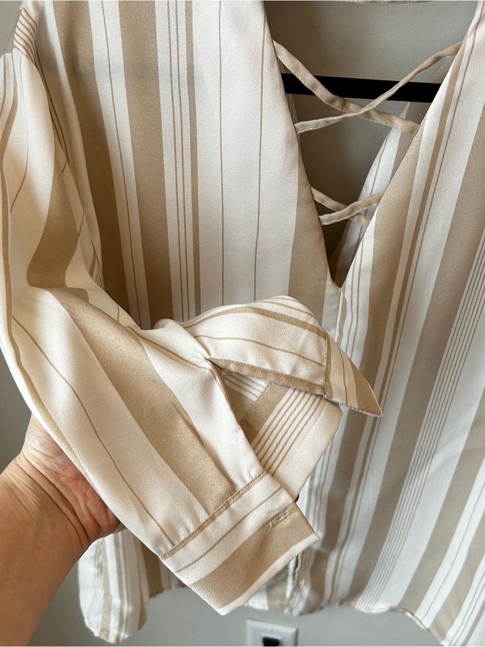 Dex Beige and White Pullover Blouse Resortwear Coastal Grandma Beach Coverup - Picture 6 of 12